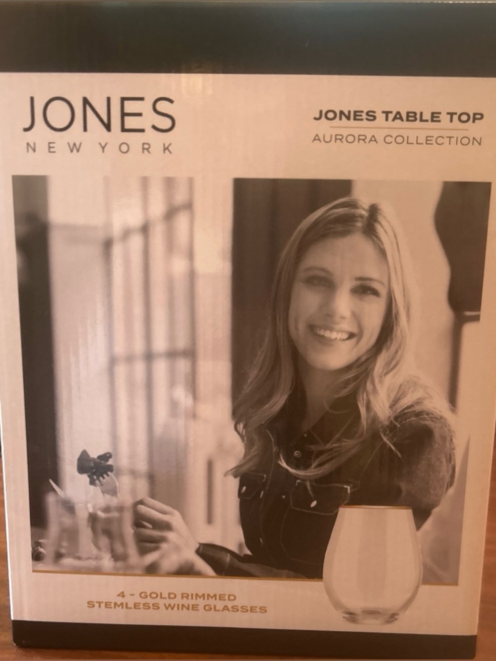 Jones New York Aurora Gold-Rimmed Stemless Wine Glasses - Set of 4 NEW IN BOX